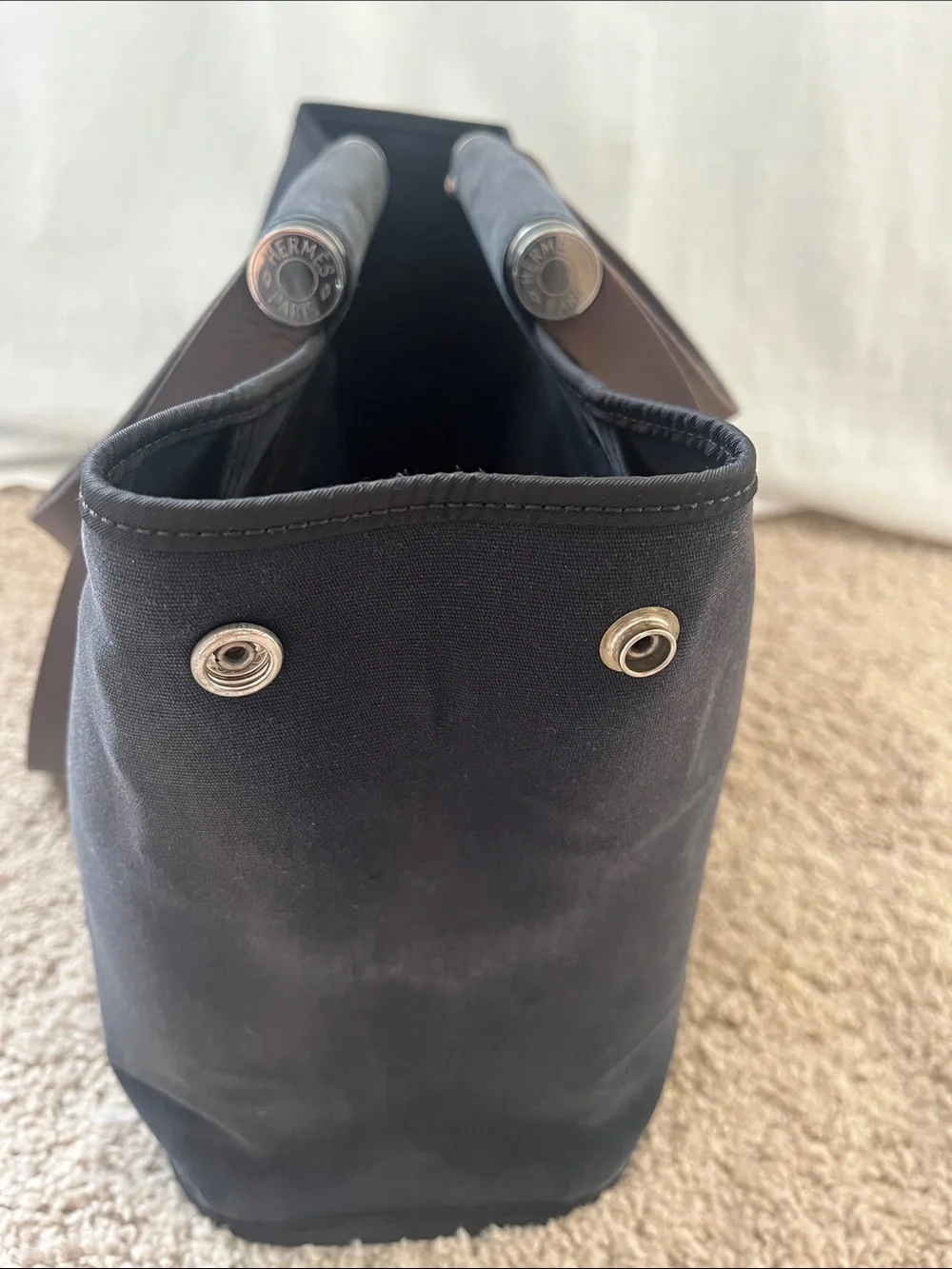 Hermes cabag PM Black Canvas Tote with Brown Leather Straps - Picture 4 of 16